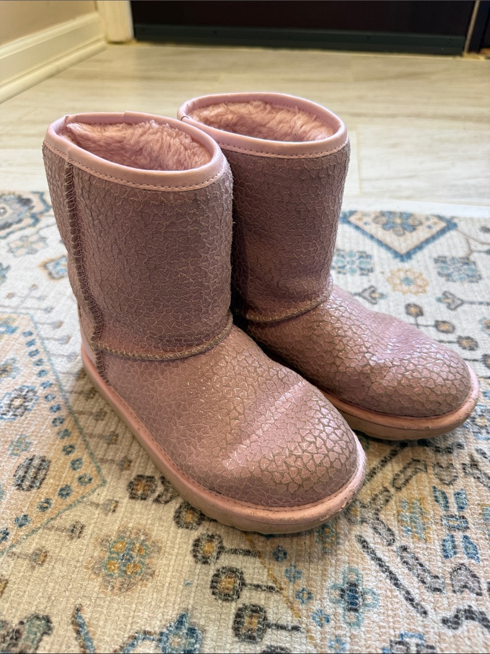 UGG Girls Pink Shimmer Faux-Fur Winter Boots